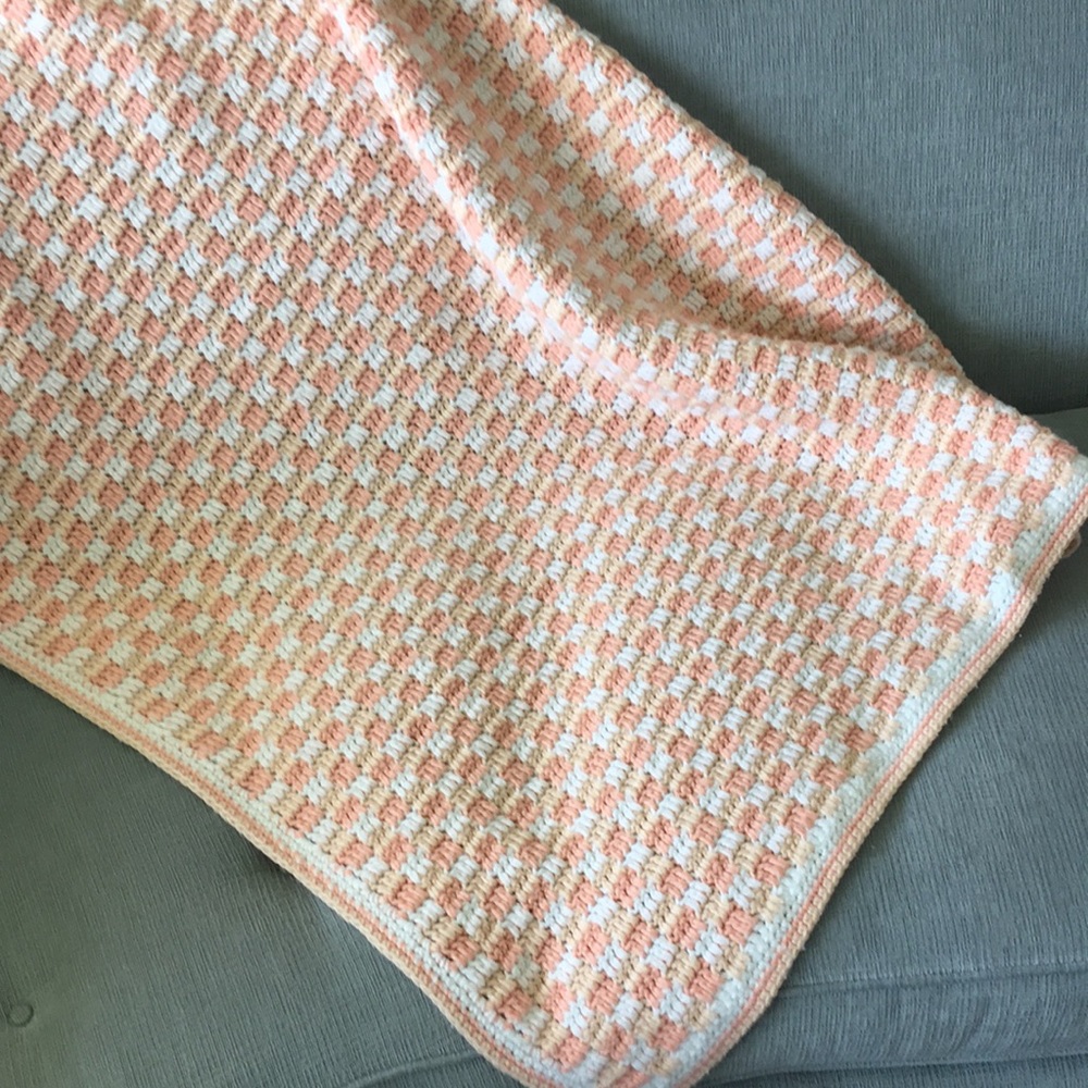 Handmade Peach & White Crocheted Baby/ Lap Blanket
